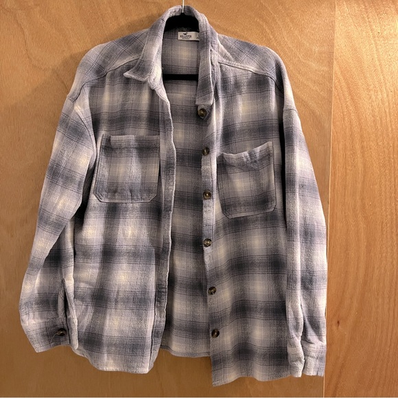 Hollister Plaid Long Sleeve Button Down Flannel Shirt Women's Pocket Size LG - Picture 3 of 9